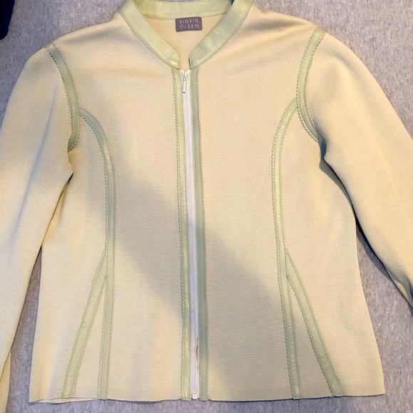 Ladies zip-up Sweater Jacket style with leather piping - Picture 1 of 3